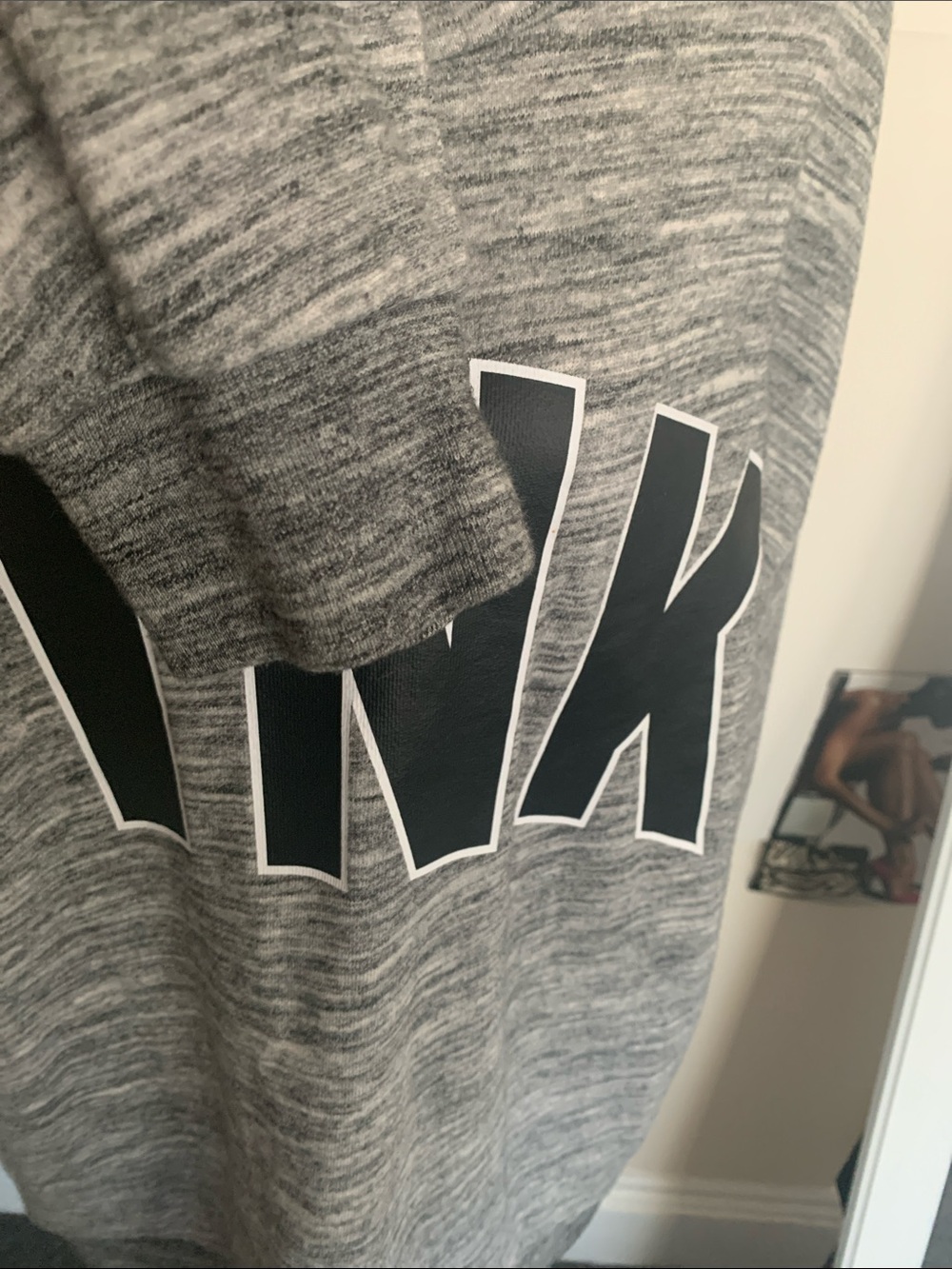 PINK Victoria's Secret Gray Funnel Neck Hoodie with Black Logo - Picture 8 of 10
